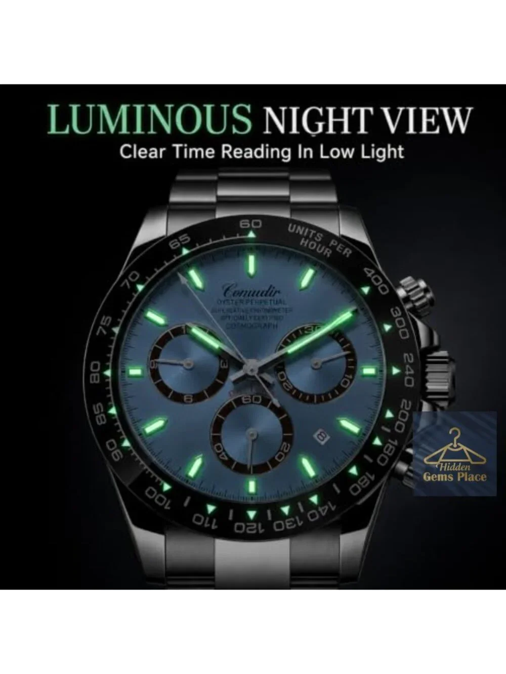 Men's Panda Chronograph Quartz Watch Sapphire Crystal Silicone Strap Water